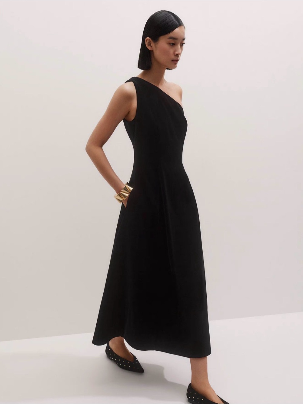 NWT! ME+EM One-Shoulder Black Velvet Maxi Dress